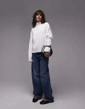 Кремовый свитер Topshop в рубчик с высоким воротником