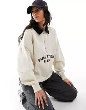 Кремовый свитшот с полумолнией и контрастным воротником Kaiia studio Paris