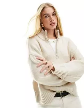 Кремовый свободный свитер с воротником на молнии ASOS DESIGN