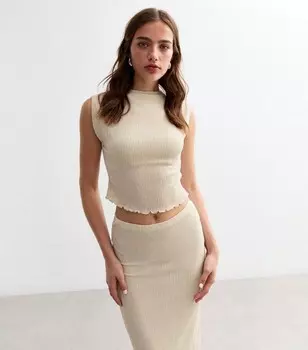 Кремовый текстурированный топ без рукавов с воротником-воронкой New Look, кремовый