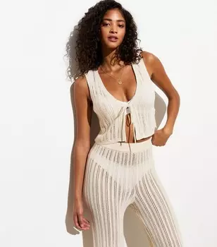 Кремовый топ без рукавов из хлопковой смеси пуантов с завязкой спереди New Look, кремовый