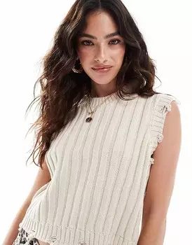 Кремовый топ без рукавов вязки лесенка Vero Moda
