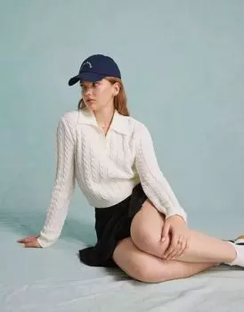 Кремовый топ-поло с вязаным воротником Miss Selfridge