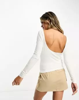 Кремовый топ с длинными рукавами и овальной спинкой ASOS DESIGN
