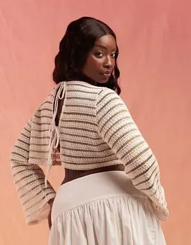 Кремовый топ с металлизированной полоской и завязкой на спине ASOS DESIGN Curve