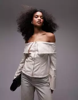 Кремовый топ с открытыми плечами из массивного твила Topshop