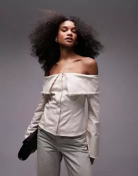 Кремовый топ с открытыми плечами из плотного твила Topshop