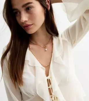 Кремовый топ с завязкой спереди и рюшами New Look, кремовый