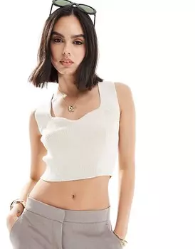 Кремовый топ в рубчик Vero Moda – с вырезом в форме сердца