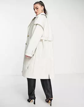 Кремовый тренч из веганской кожи с заниженными плечами Aria Cove