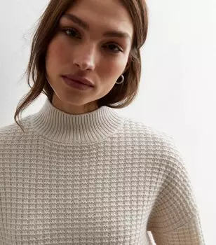 Кремовый трикотажный джемпер с высоким воротником New Look, кремовый