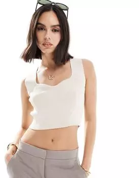 Кремовый трикотажный топ в рубчик Vero Moda с вырезом в форме сердца