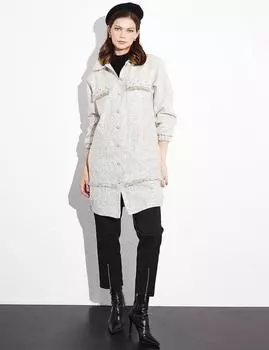 Кремовый твидовый жакет с бахромой и камнями Kayra