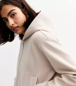 Кремовый укороченный бомбер с капюшоном New Look, кремовый