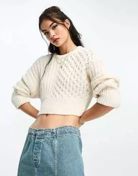 Кремовый укороченный джемпер с косой строчкой ASOS