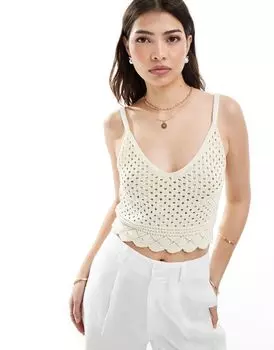 Кремовый укороченный топ на бретельках крючком Vero Moda