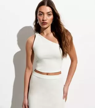 Кремовый укороченный топ на одно плечо New Look, кремовый