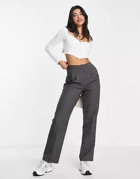 Кремовый укороченный топ с длинными рукавами и v-образным вырезом ASOS DESIGN