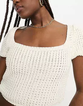 Кремовый укороченный топ с квадратным вырезом крючком ASOS DESIGN