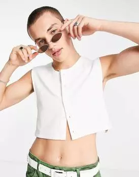 Кремовый укороченный жилет в рубчик на пуговицах ASOS DESIGN