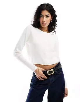 Кремовый узкий кардиган с круглым вырезом ASOS