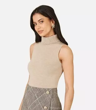 Кремовый вязаный джемпер без рукавов Yumi с высоким воротником Yumi, кремовый