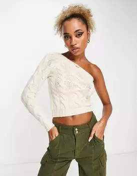 Кремовый вязаный джемпер на одно плечо ASOS DESIGN