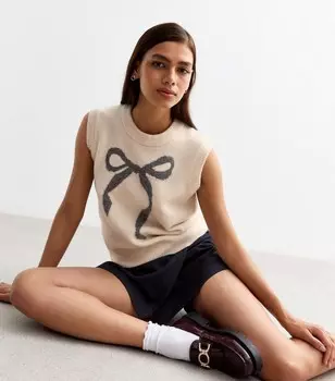 Кремовый вязаный джемпер с бантом New Look, кремовый