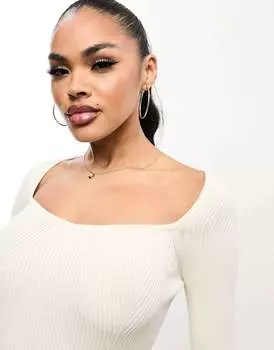 Кремовый вязаный джемпер в рубчик In The Style x Georgia Louise с вырезом в форме сердца