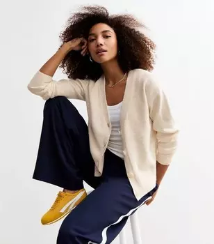 Кремовый вязаный кардиган на пуговицах New Look, кремовый