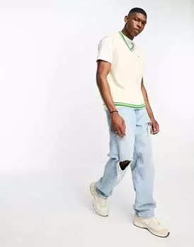 Кремовый вязаный свитер с v-образным вырезом и флагом Tommy Jeans