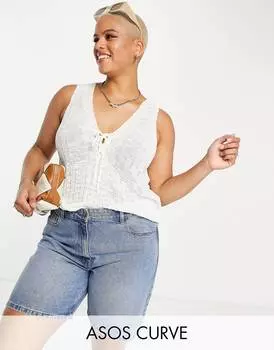 Кремовый вязаный топ без рукавов со шнуровкой ASOS DESIGN Curve