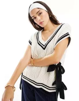 Кремовый вязаный топ Miss Selfridge с контрастной окантовкой