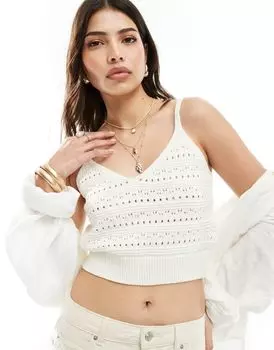 Кремовый вязаный топ на бретельках с узором «пуантелле» ASOS DESIGN