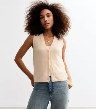 Кремовый вязаный топ на пуговицах New Look, кремовый