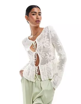 Кремовый вязаный топ с баской Miss Selfridge с завязкой спереди