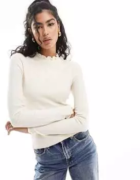 Кремовый вязаный топ с салатовой каймой Vero Moda