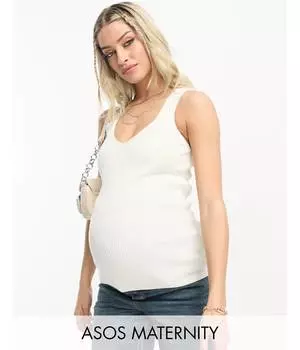 Кремовый вязаный топ с v-образным вырезом ASOS DESIGN Maternity ASOS Maternity