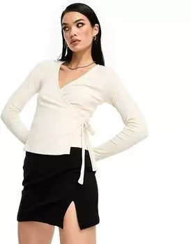 Кремовый вязаный топ в рубчик с запахом Vero Moda