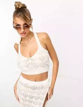 Кремовый вязаный укороченный топ с розовым корсажем ASOS
