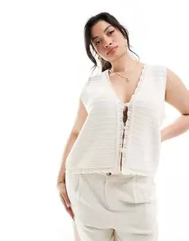 Кремовый вязаный жилет с прострочкой ASOS DESIGN Curve