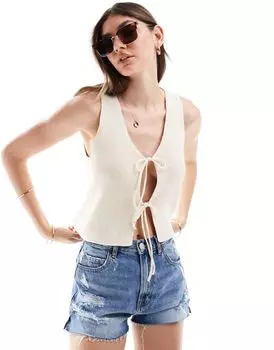 Кремовый вязаный жилет с завязкой спереди ASOS DESIGN