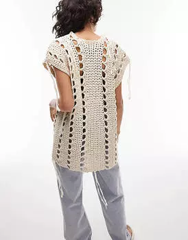 Кремовый жилет ручной вязки Topshop