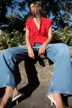 Креп-топ с узлом ZARA, красный