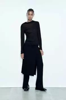 Креповая хлопковая футболка ZARA, черный