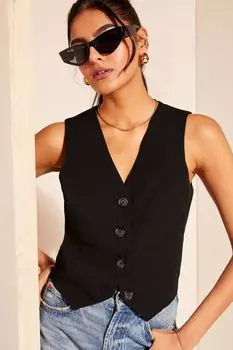 Креповая пуговица на строгом жилете Friends Like These, черный