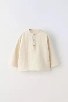 Креповая рубашка хенли ZARA, экрю