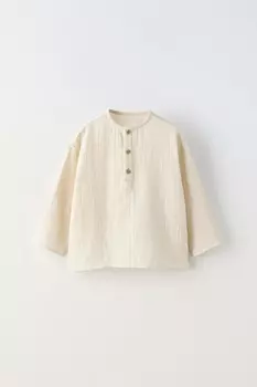 Креповая рубашка хенли ZARA, экрю
