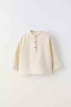 Креповая рубашка хенли ZARA, экрю