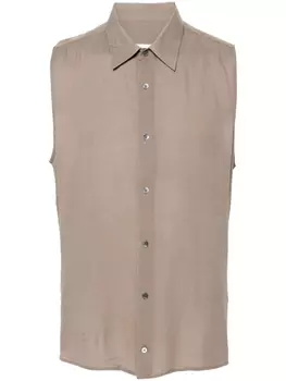 Креповая рубашка с прямым воротником AMI Paris, коричневый